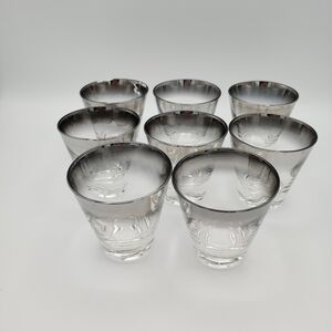 Vintage MCM Vitrean Queens Luster Silver Fade Double Shot Glasses